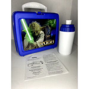 Yoda Star Wars Blue Plastic Lunchbox W Sport Bottle 2003 Thermos Brand!